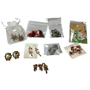 Lot of Christmas Holiday Earring Assortment New Used Avon And More Candy Cane